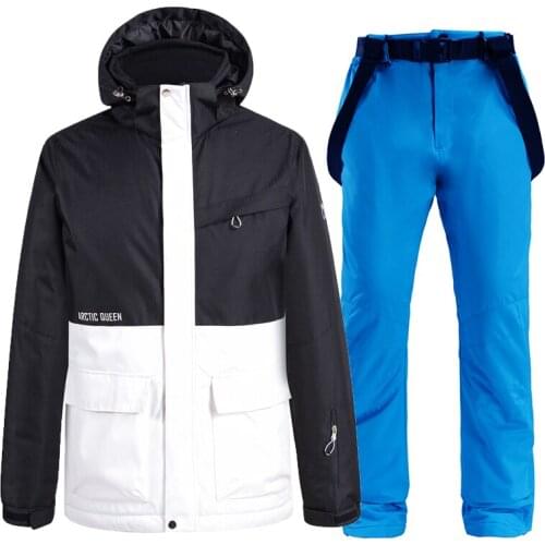 Women Ski Suit Windproof Waterproof Men Ski Jacket Pant Super Warm Outdoor Sport Wear Unisex Couple Black with White Skiing Set