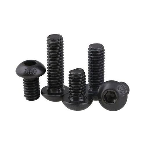 100pcs M5 Black button head screw grade 10.9 hexagon socket button round head cap screw allen machine screw bolts M5*6-50mm