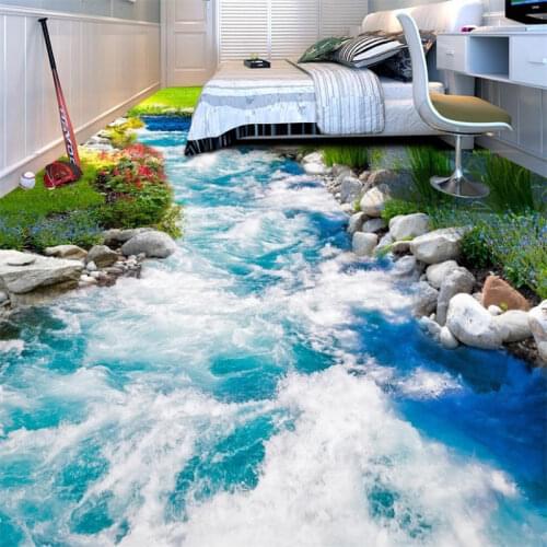 2020 vinyl flooring wallpaper waterproof Running water wallpapers for living room pvc floor wallpaper for walls 3 d