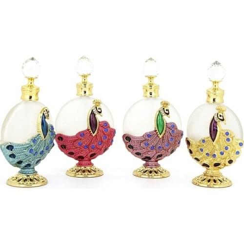30ml Essential Oil DIY Containers Perfume Bottle Glass Peacock Pattern Elegant Middle Eastern Style Golden Empty Sample Bottle