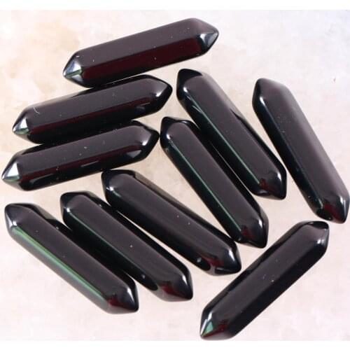 8x32MM Natural Stones Black Onyx Hexagonal Healing Pointed Reiki Chakra No Drilling Hole Beads Fit Pendant 5Pcs K388