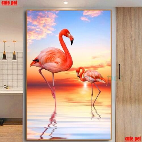 Cute pet 5d diamond painting Flamingo in the sunset diy puzzle Full diamant embroidery mosaic Cross Stitch home decor gifts art