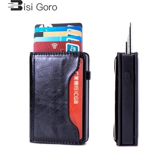 BISI GORO 2021 New Case Business Card Holder RFID Aluminum Wallet Card Fashion PU Credit Holder porte carte Security Card Case