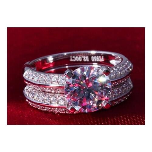 Brilliant Female Set Rings 2Ct Diamond Ring Solid Platinum 950 Ring Engagement Jewelry