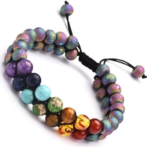 7 Chakra Bracelet Natural Handmade Woven Double Laye Beaded Bracelet Natural Stones Beads Bracelet For Men Women Jewelry Gifts