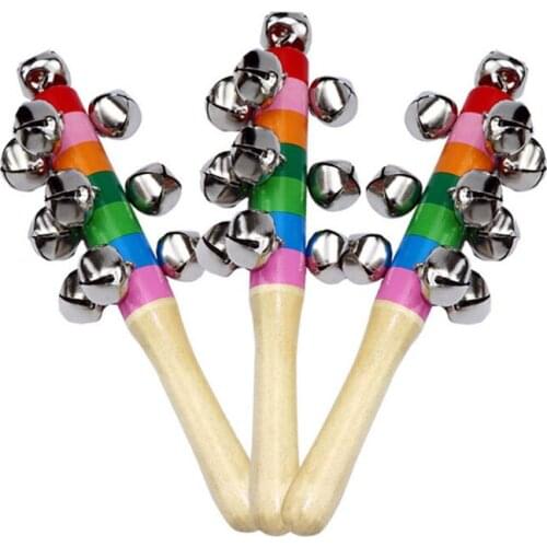 Baby Rainbow Wooden Rattles Hand Bell Infant Shaker Rattles Jingle Bells Early Educational Interactive Toys Toys For Children