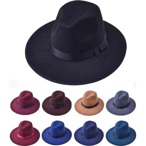 Men Wool Fedora Hat Wide Brim Felt Cap Women Panama Jazz Hat Unisex British Style Vintage Church Hats