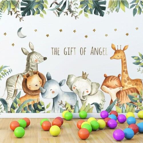 Lion Elephant Giraffe Zebra Animal Kindergarten Classroom Early Education Center Layout Cartoon Background Wall Art Mural