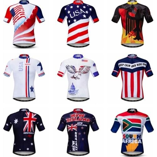 USA Cycling Jersey Men Summer Short Sleeve Mountain Bike Jersey Top Anti-sweat Cycling Shirt American Team Bicycle Wear Clothes