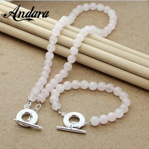 Hot Sale Pink Pearl Necklace Bracelet Jewelry Set 925 Sterling Silver Fashion Women Wedding Party Jewelry Wholesale