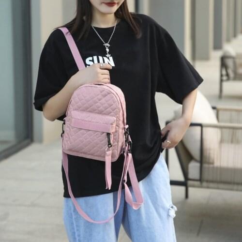 Quality Womens Backpack Rucksack For Travel Lattice Pattern Shoulder Messenger Bag Casual Solid Color Small Backpack