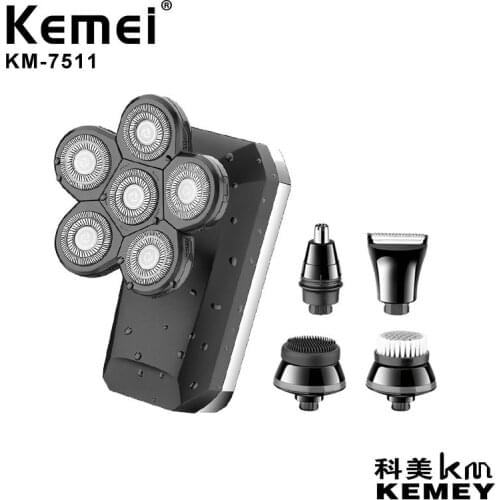 Kemei Multifunctional Men’s 5-in-1 Electric Head Shaver Kit For Bald Men 6 Blade Heads Razor For Men Anti-Pinch Ergonomic Design