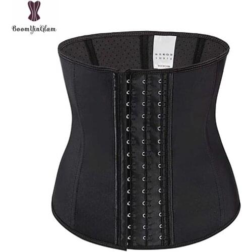 Waist Trainer Underbust Breathable Latex Waist Trimmer Steel Boned Solid Black Corset Front Hook Closure Bustier Women Out Wear