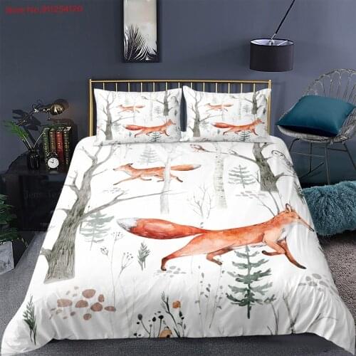Forest Animals Bedding Sets 2/3 Piece Fox Quilt Cover Pillowcase Single Double Queen King Size Bed Linen Set Bed Comforter Cover