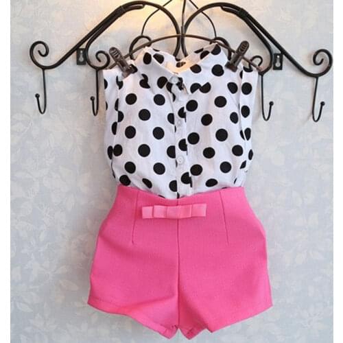 Summer Infant Toddler Girls Baby Kids Polka Dot Shirt Tops Pink Pants Shorts Outfit Sunsuit 1-6Years
