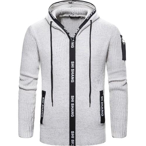 Autumn Cardigan Sweatercoat Slim Fit Hooded Men Knitwear Sweater Casual Zipper Sweater Coat Male