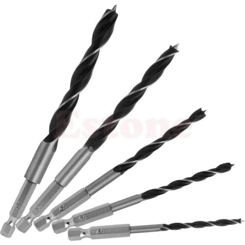 5pcs 1/4" Hex Shank Wood HCS Drill Bit Set Quick Change Metal Tools 4/5/6/8/10mmFreeshipping m18