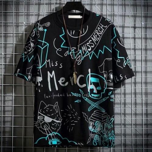 New Summer Mens Short-sleeved T-shirt Mens Tide Brand Graffiti Half-sleeved Mens T-shirt Mens Short-sleeved Plus Size Large