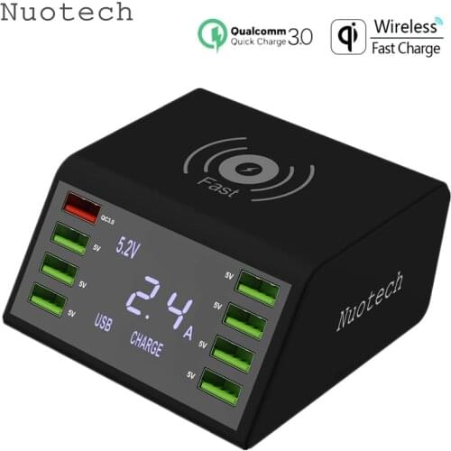 Nuotech Qi Wireless USB Charger 60W LED Display Quick Charge 3.0 Fast Charging Station for iPhone Samsung Huawei