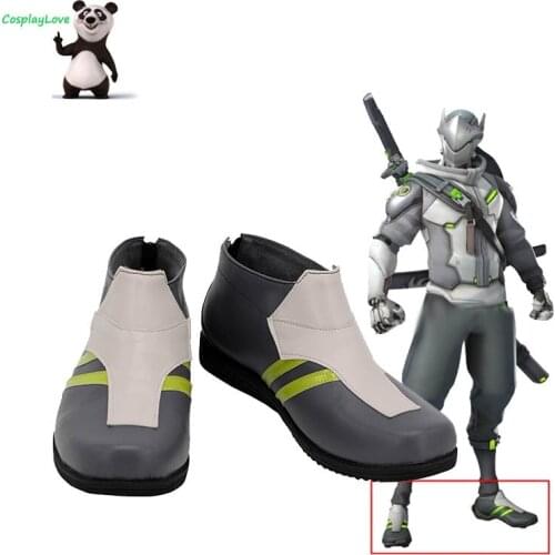 OW Game 2 Shimada Genji Gray Shoes Cosplay Long Boots Leather Custom Made For Party Christmas Halloween