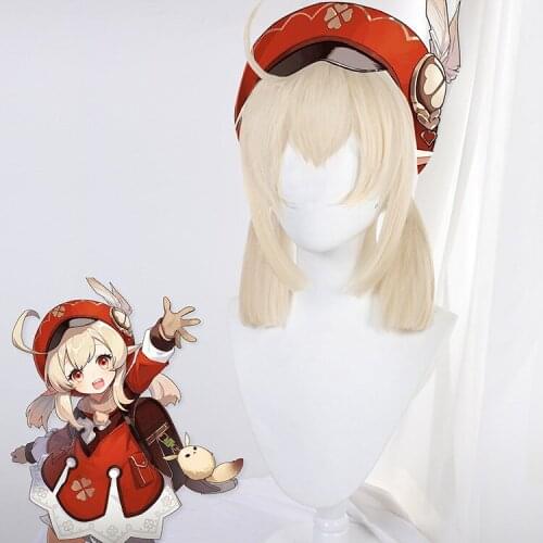 Genshin Impact Cosplay Klee 45cm Wig Golden Wig Cosplay Anime Cosplay Wigs Heat Resistant Synthetic Wigs Halloween for Girls