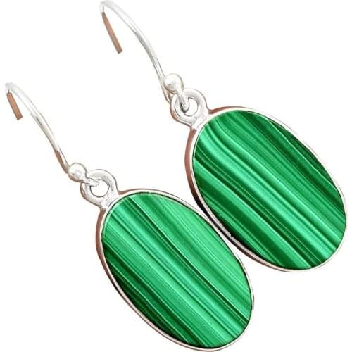 Genuine Malachite Earrings 925 Sterling Silver,35mm, AE1045