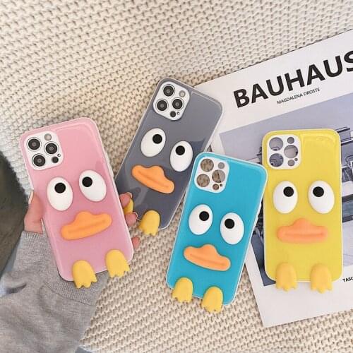 3D Ugly Duckling Duck Glitter Candy Color TPU Shockproof Phone Cases for iPhone 7 8 Plus X Xs XR 11 12 Pro Max Casing