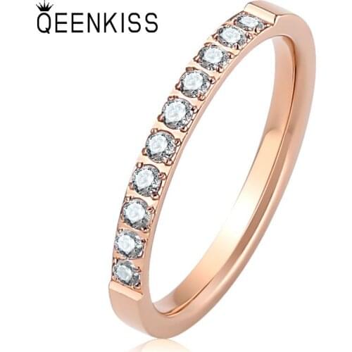 QEENKISS RG859 2021 Fine Jewelry Wholesale Fashion Women Girl Birthday Wedding Gift Zircon Titanium Stainless Steel Ring 1PC