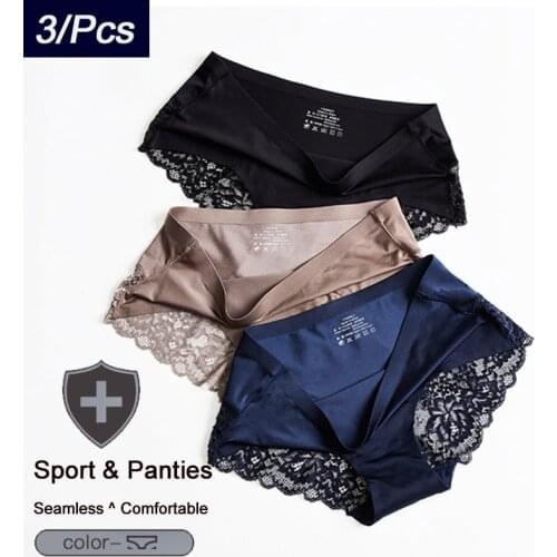QIWN 3Pcs/lot Sexy Womens Sports Panties Sets Underwear Seamless Silk Yoga Briefs Low Waist Female Panty Set Soft Lady Lingerie