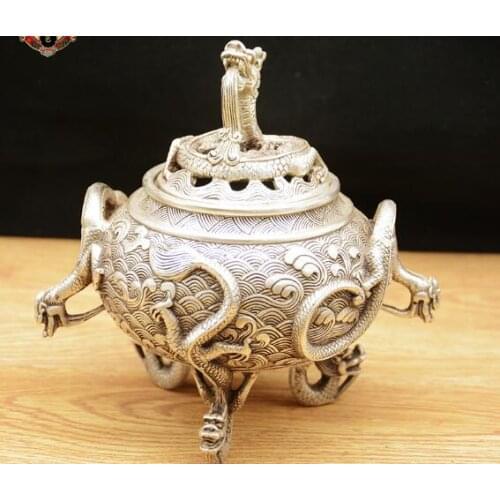 Rare Antique Bronze Dragon paktong incense Home Furnishing retro handicrafts