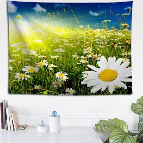 Custom Daisies Flowers Wall Cloth Hanging Tapestry Wedding Party Gift Bedspread Beach Towel Yoga Picnic Mat 140X200cm