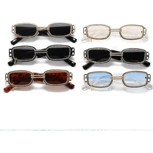 New Fashion Personality Trend Rectangle Frame Chain Diamond Sunglass For Women Female Summer Lens UV400