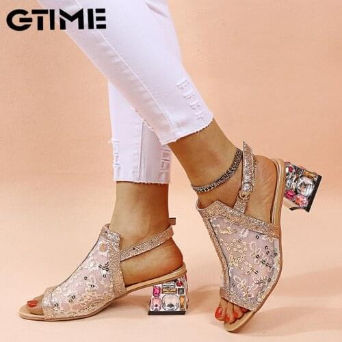 Rhinestone High heel Shoes Womens Summer Style Sandals 2021 Fashion Bling Ladies Open Toe Party Shoes #SJPAE-238