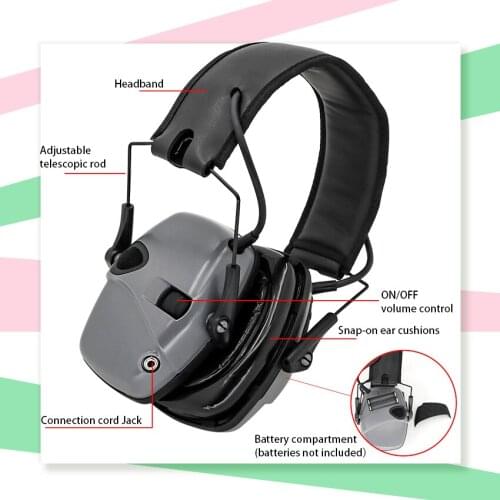 Tactical Electronic Shooting Headphones Silicone Earmuffs Tactical Hunting Hearing Protection Noise Cancelling Headphones gray
