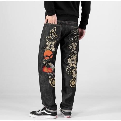 Tatoo Graphic Patch Fashion Chic Boys Demin Trousers Embroid Harajuku Embroid Chic Oversize Man Demin Trousers