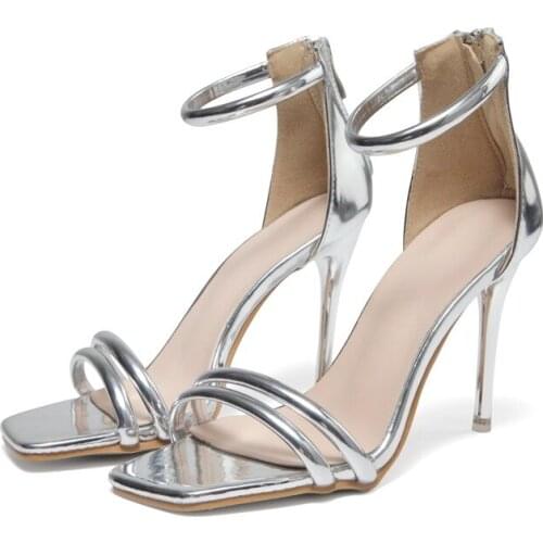 Sexy High Heels Zipper Women Shoes New Women Pumps Silver Wedding Shoes Black Heels Female Party Shoes Women Sandals Size 41 42
