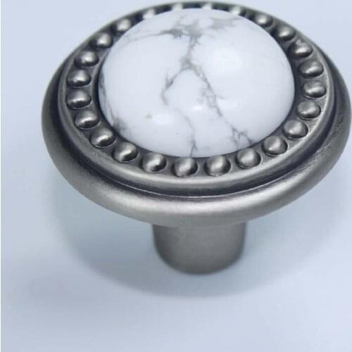 Free shipping 26mm vintage furniture knobs Antique silver drawer kitchen cabinet handles white stone cupboard dresser door pulls