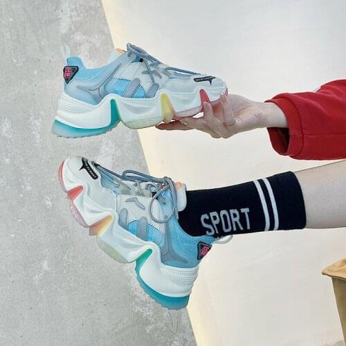 Women Shoes 2020 Hot Crystal Jelly Bottom Sneakers Women Platform Chunky Sneakers Casual Trend Shoes Flat Platform Shoes Woman