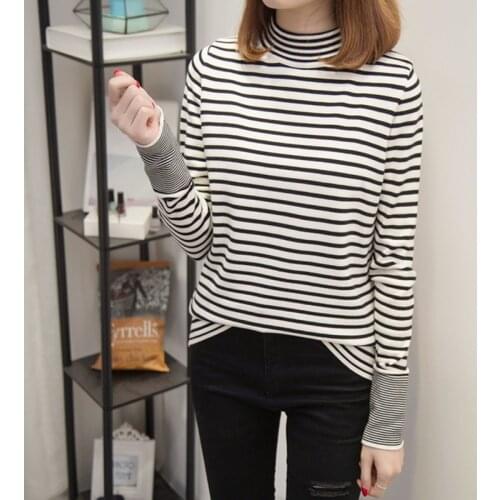 Shyloli Casual Office Lady Mock Neck Long Sleeve Sheath Pollover Black And White 2021 New Fashion Spring Autumn Pollover