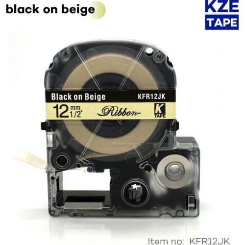 1pcs 12mm*5m black on beige Satin Label Tapes KFR12 label ribbon for Epson KingJim Label Printer maker LW-300 LW400
