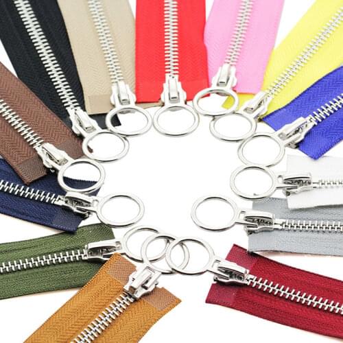 1pc 70/90cm 5# Double Slider Open-end Zipper O Ring Head Auto Lock Metal Zippers for Down Jacket Coat Bag DIY Sewing Accessories