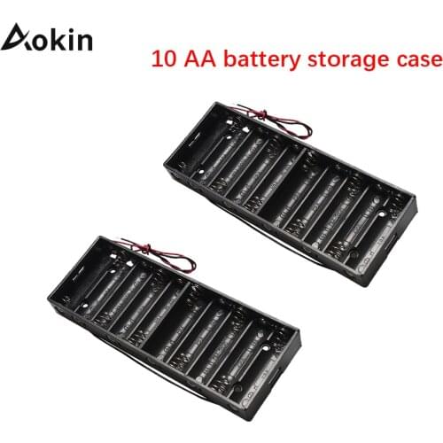 2pcs 10 AA Size Power Battery Storage Case Battery Box Holder with Leads Wire Black AA Size Power Battery Case (10 Slots)