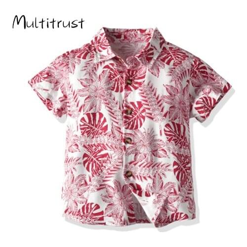 2020 Summer Kids Baby Boys Shirts Tops Print Short Sleeve Single Breasted Causal Beach Shirts Tops Size 1-8Y