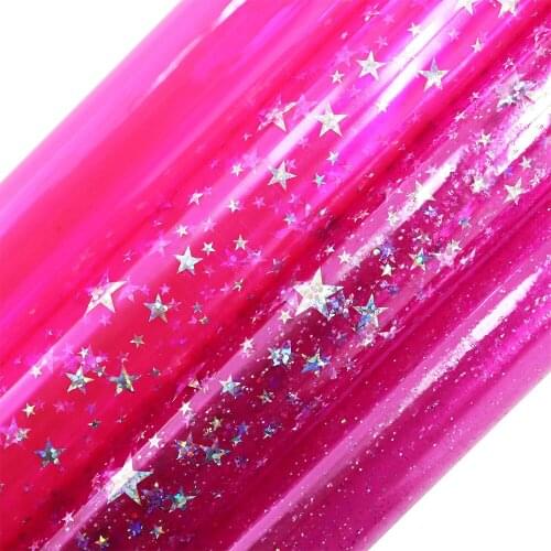 30x120cm Roll Pink Clear Transparent Glitter Powder Stars PVC Jelly Fabric For Handbags Craft Decor Protective BH040