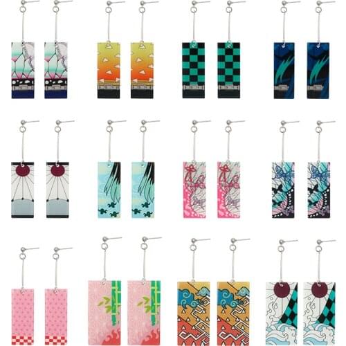 36 styles Demon Slayer Acrylic Earrings for Women Girl Anime Jewelry Drop Earring Double Side Cartoon Ear Clip