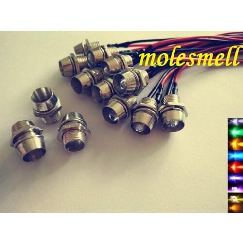 5pcs 5mm 24V DC Pre-Wired water clear LED + Chrome Bezel Holder Light Lamp red yellow blue green white orange uv pink warm white