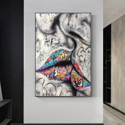 Abstract Kiss Street Art Canvas Posters and Prints Modern Graffiti Art Paintings on the Wall Art Decorative Pictures Home Decor