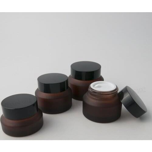 200 x 15G 30G 50G Frost Rose Red Glass Cream Jar With Black Lids white Seal Container Cosmetic Packaging, 15G Glass Cream Pot