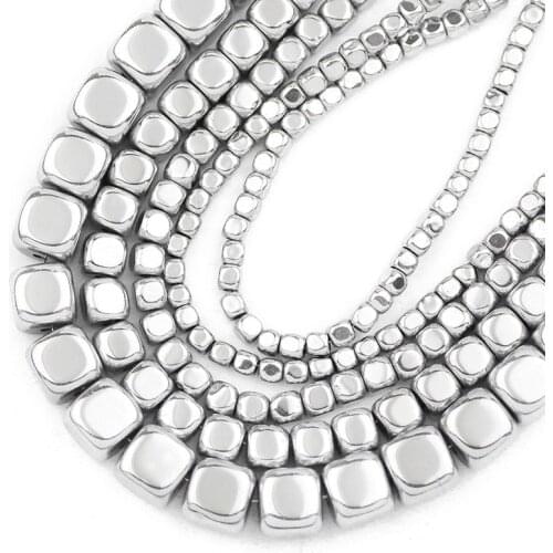 Square Silvers Hematite Bead 2/3/4/6MM Cube Natural Stone Spacer Loose Beads For Jewelry Making Diy Bracelet Pendant Accessories