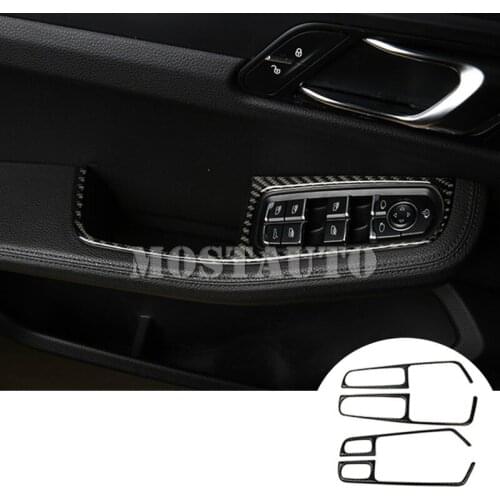 For Porsche Macan Carbon Fiber Door Window Switch Button Frame Cover 2014-2021 4pcs Car Accessories Interior Car Decor Car Trim